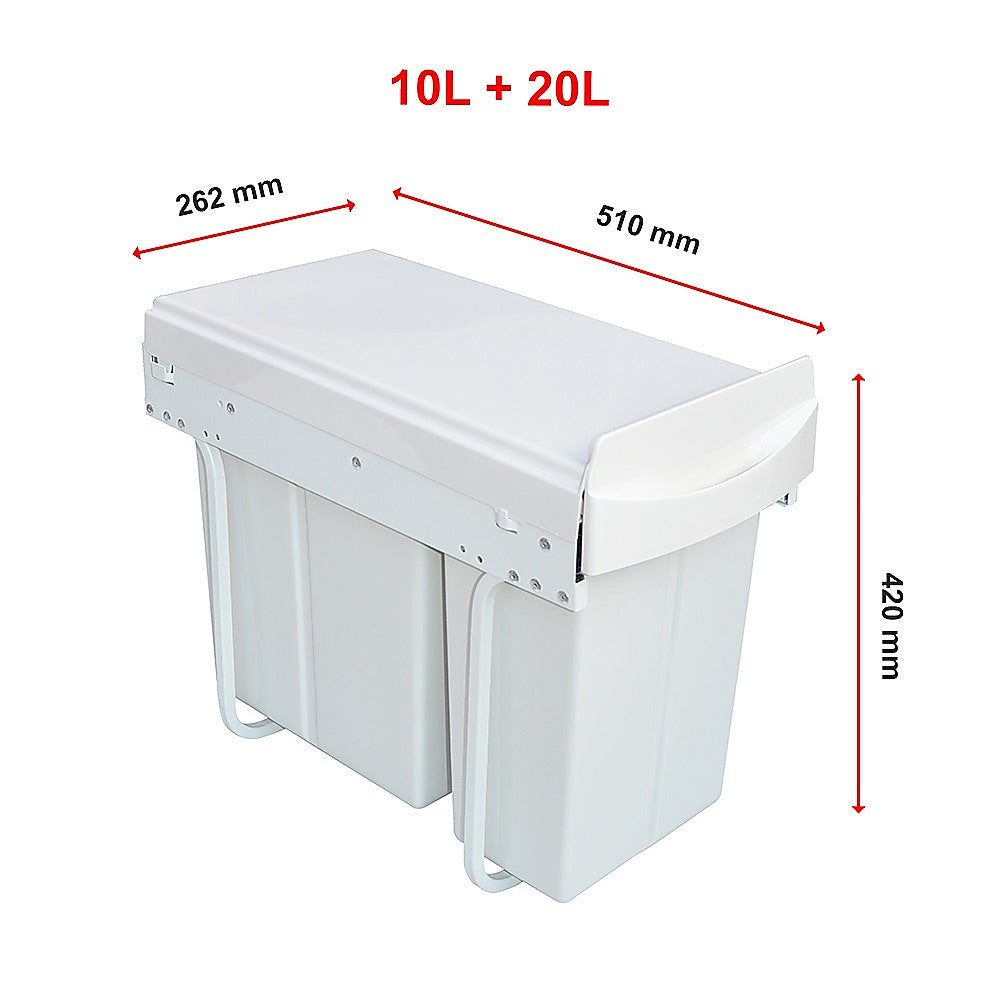 Pull Out Bin Kitchen Double Dual Slide Garbage Rubbish Waste 10L+20L 12