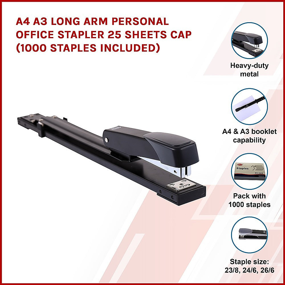 A4 A3 Long Arm Personal Office Stapler 25 sheets CAP (1000 staples included) 3