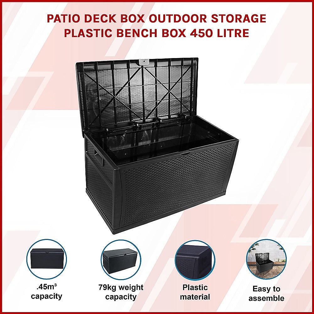 Patio Deck Box Outdoor Storage Plastic Bench Box 450 Litre 3