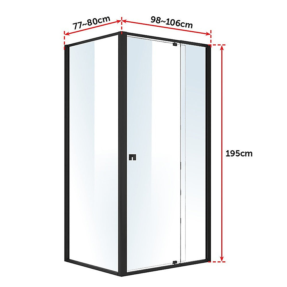 Semi Frameless Shower Screen (98~106)x 195cm & (77~80)x 195cm Side AS/NZS Glass 6