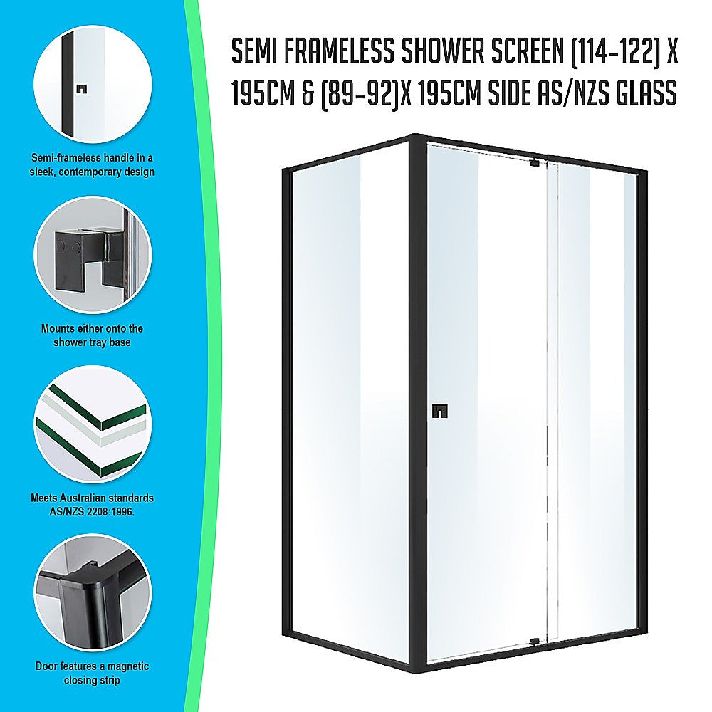 Semi Frameless Shower Screen (114~122)x 195cm & (89~92)x 195cm Side AS/NZS Glass 3
