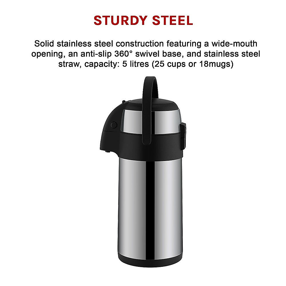 Air Pot for Tea Coffee 5L Pump Action Insulated Airpot Flask Drink Dispenser 11