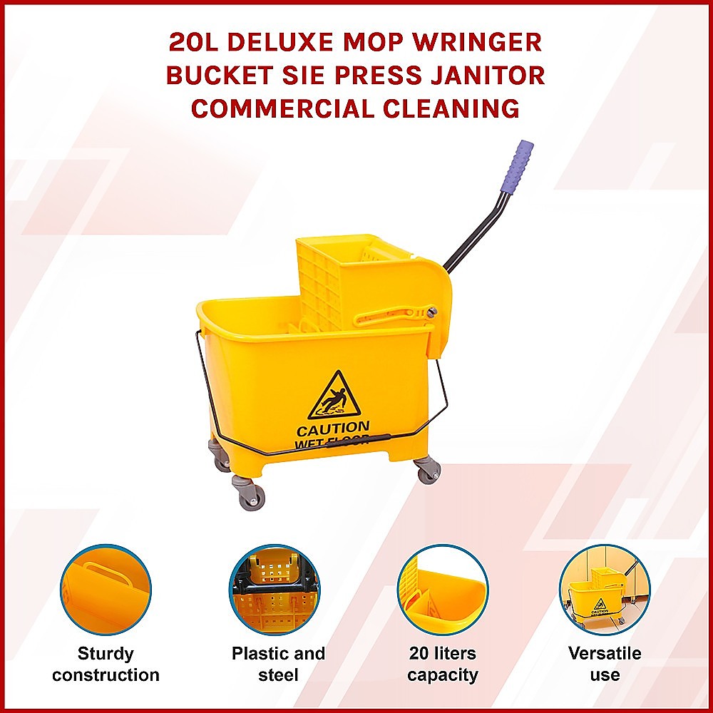 20L Deluxe Mop Wringer Bucket Side Press Janitor Commercial Cleaning 3