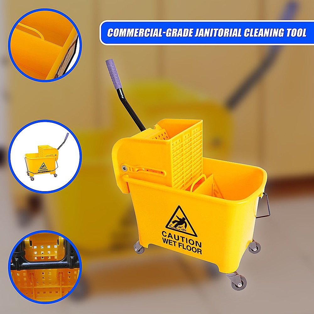 20L Deluxe Mop Wringer Bucket Side Press Janitor Commercial Cleaning 9