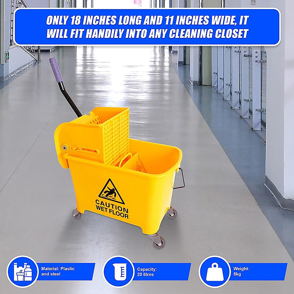 20L Deluxe Mop Wringer Bucket Side Press Janitor Commercial Cleaning 10