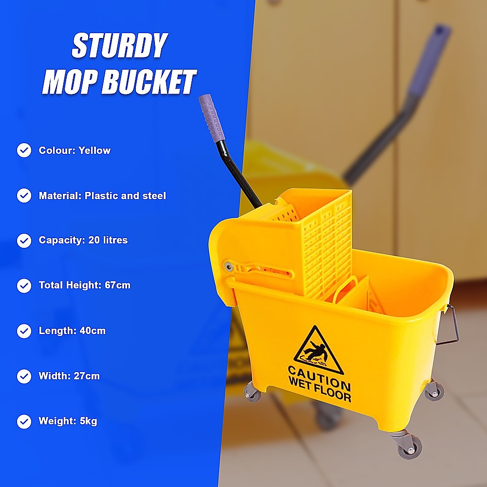20L Deluxe Mop Wringer Bucket Side Press Janitor Commercial Cleaning 11