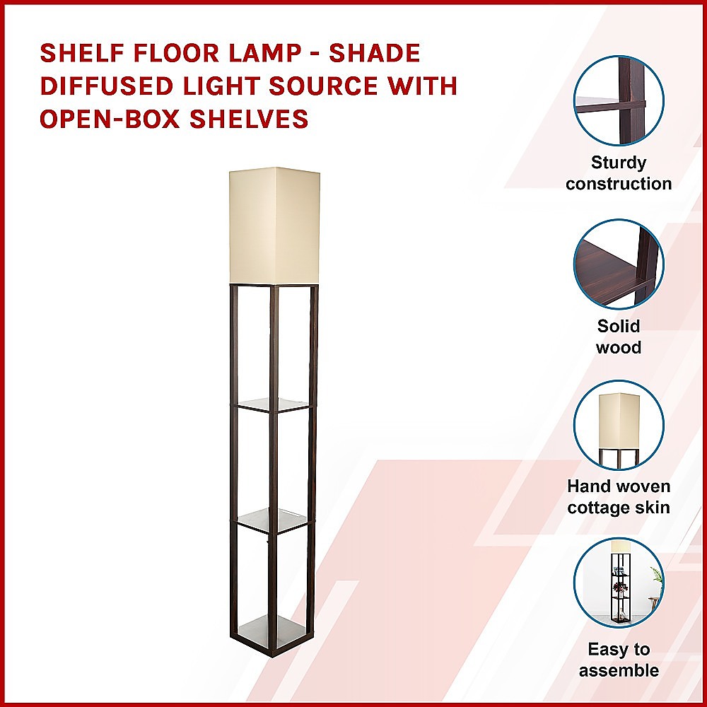 Shelf Floor Lamp - Shade Diffused Light Source with Open-Box Shelves 3