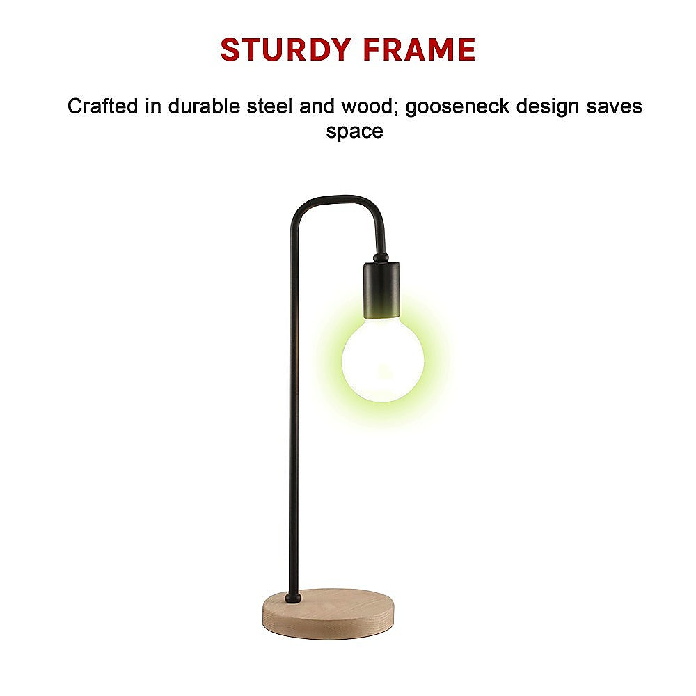 Modern Table lamp Desk Light Timber Base Bedside Bedroom Black 7