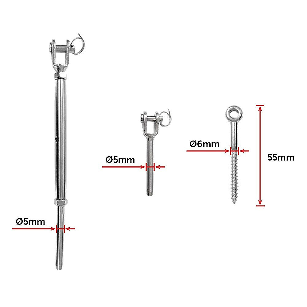 Stainless Steel Wire Rope DIY Balustrade Kit Jaw/Swage Fork Turnbuckle - 10 pack 9