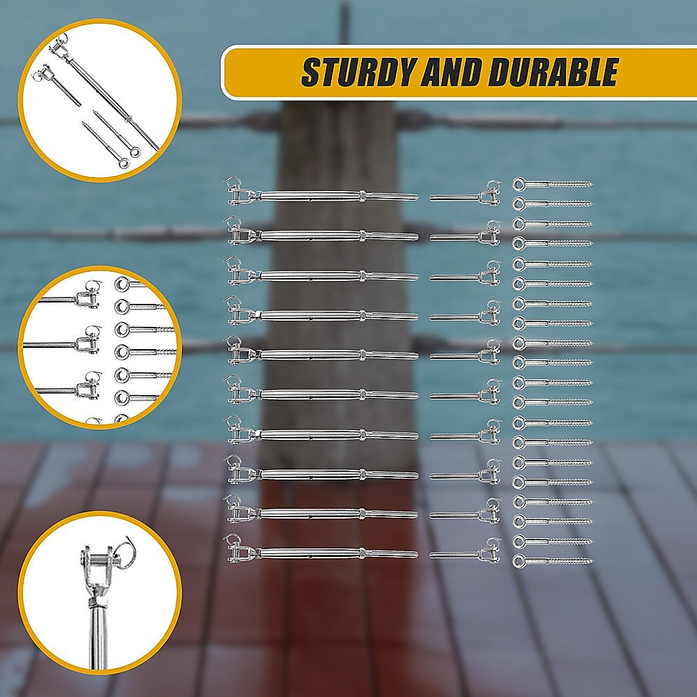 Stainless Steel Wire Rope DIY Balustrade Kit Jaw/Swage Fork Turnbuckle - 10 pack 5