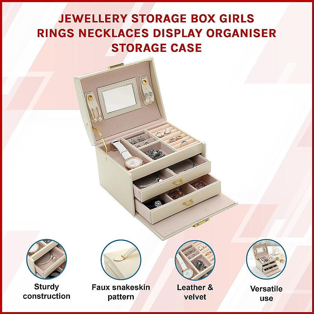 Jewellery Storage Box Girls Rings Necklaces Display Organiser Storage Case 3