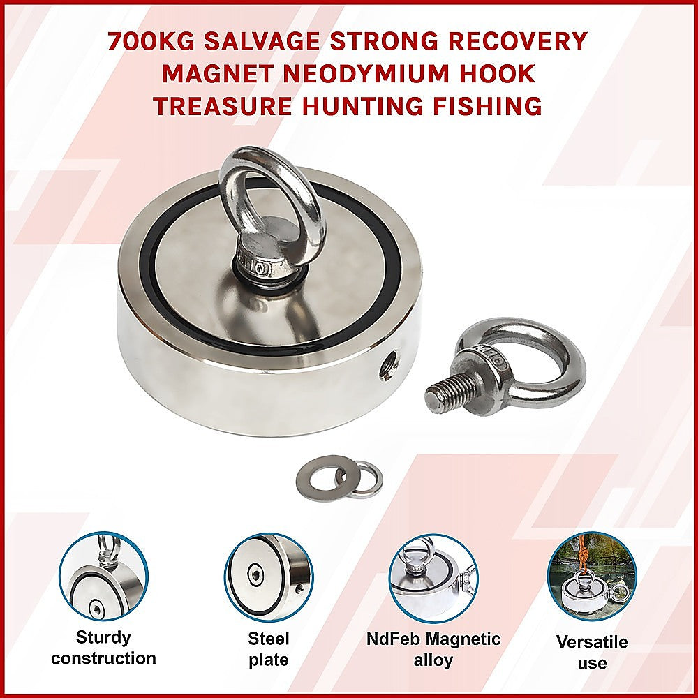 700Kg Salvage Strong Recovery Magnet Neodymium Hook Treasure Hunting Fishing 3