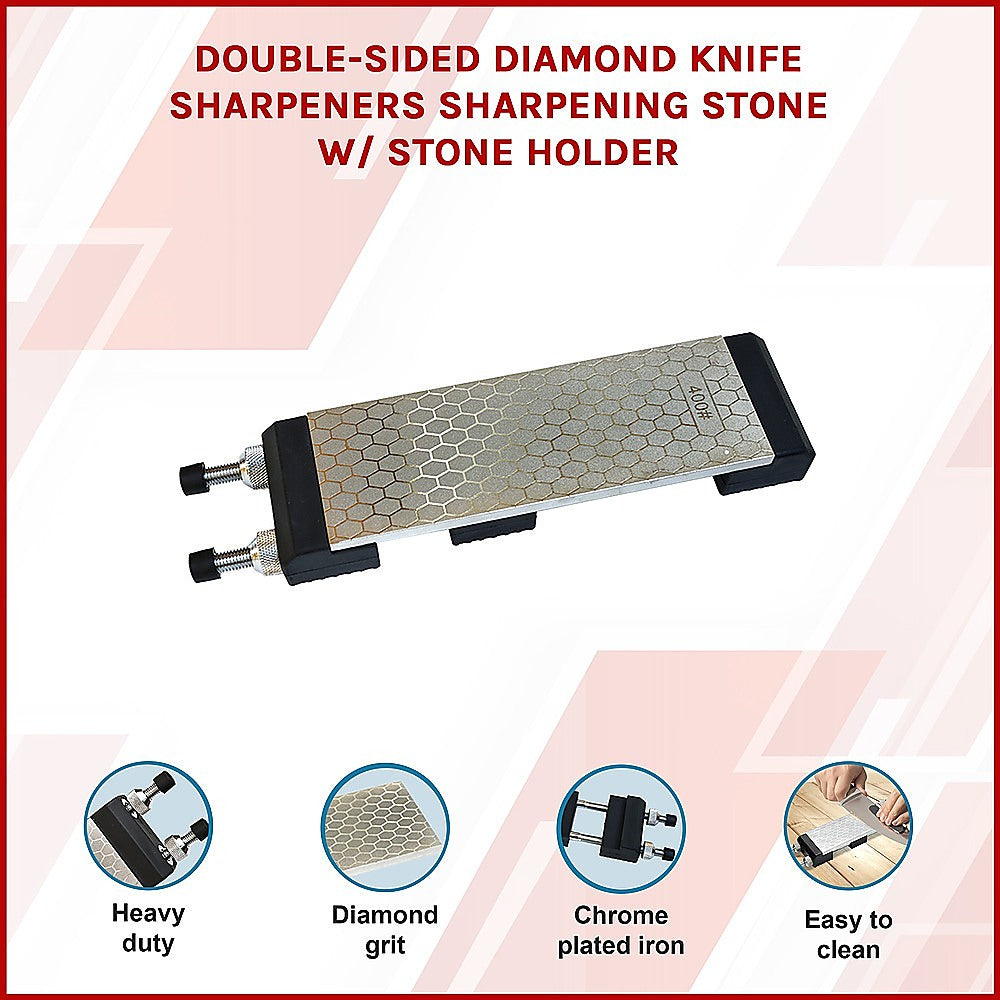 Double-Sided Diamond Knife Sharpeners Sharpening Stone W/ Stone Holder 3