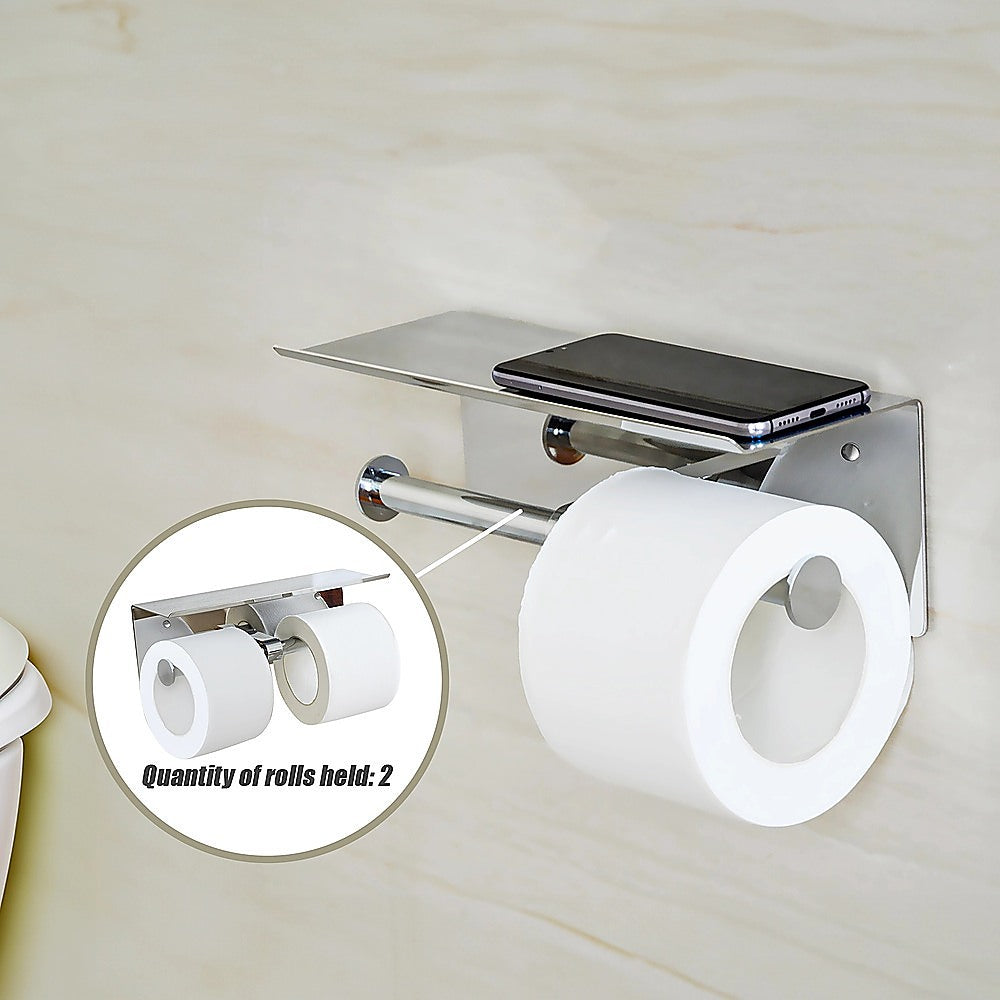 Stainless Steel Double Toilet Paper Holder Towel Roll Tissue Rack Storage Shelf 6