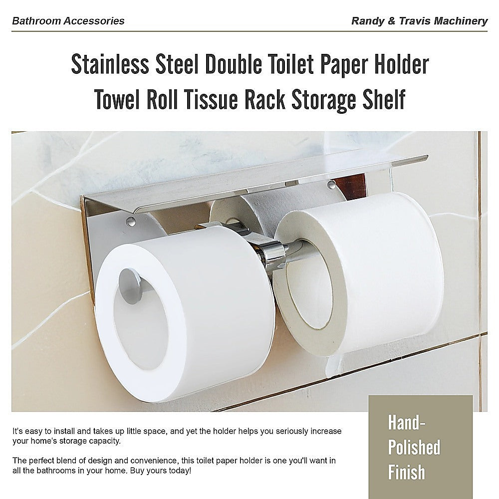 Stainless Steel Double Toilet Paper Holder Towel Roll Tissue Rack Storage Shelf 10