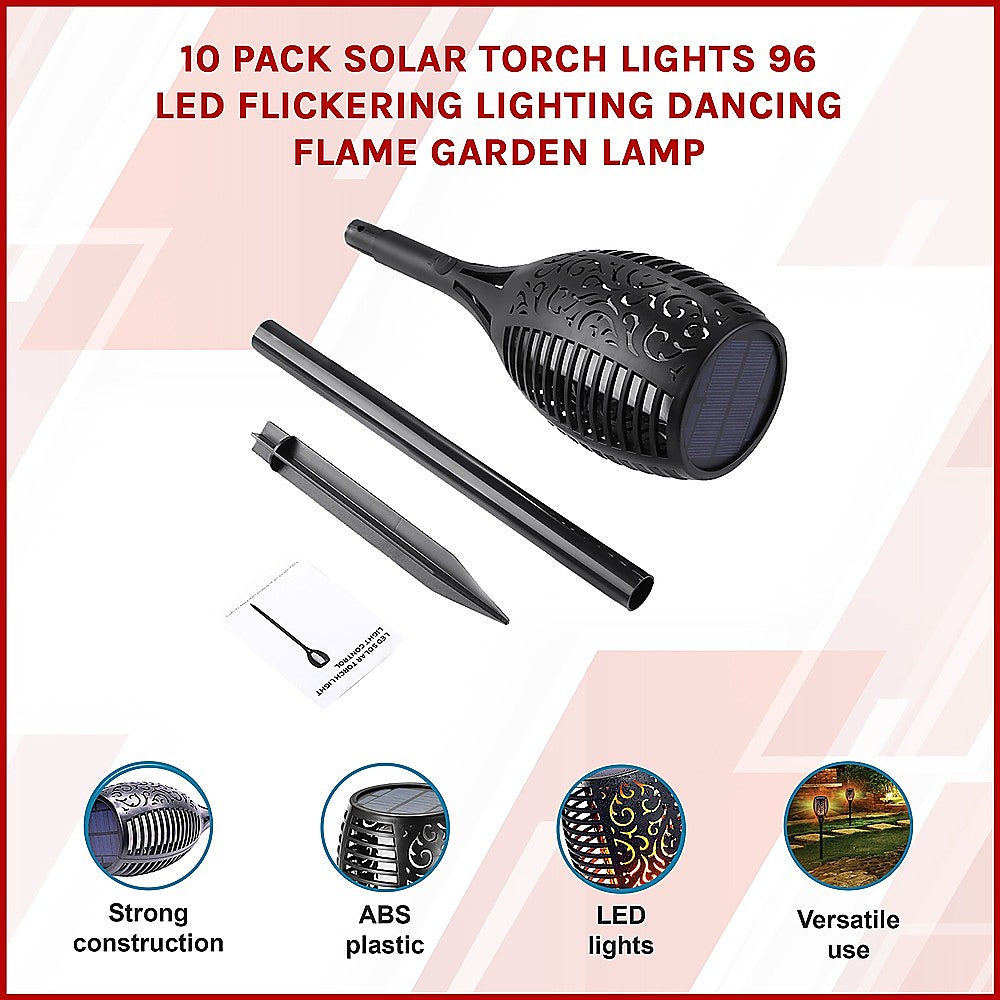 10 Pack Solar Torch Lights 96 LED Flickering Lighting Dancing Flame Garden Lamp 3