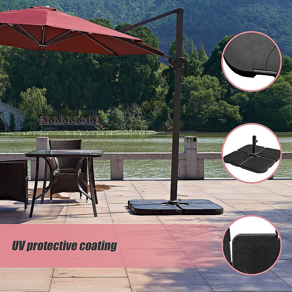 Outdoor Patio 4-Piece Cantilever Offset 3M Umbrella Base Stand Weight Water Sand 6