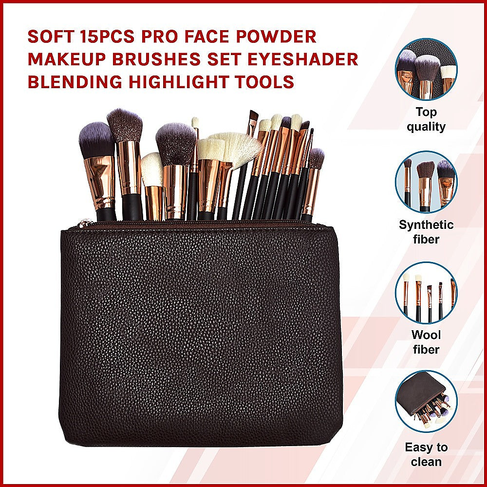 Soft 15Pcs Pro Face Powder Makeup Brushes Set Eyeshader Blending Highlight Tools 3