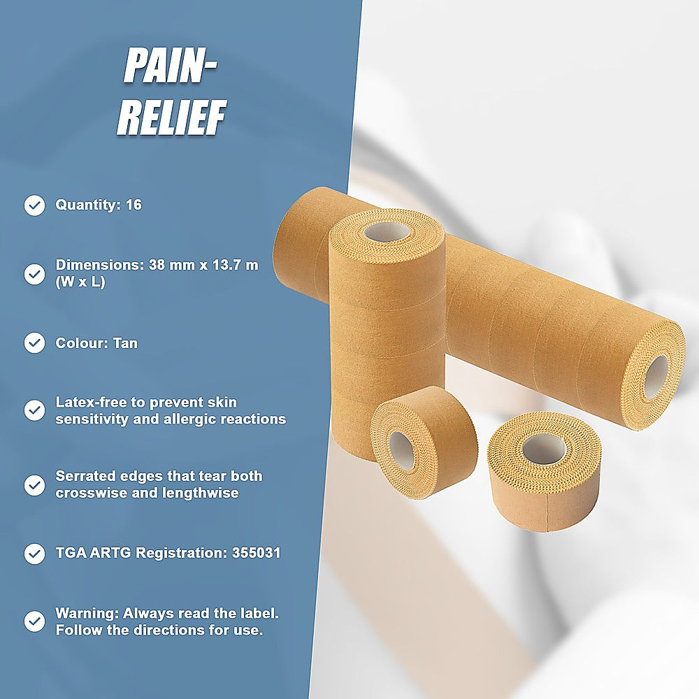 Premium Rigid Sports Strapping Tape - 16 Rolls x 38mm x 13.7m 10