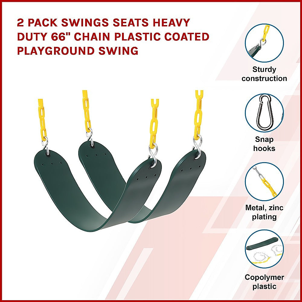 2 Pack Swings Seats Heavy Duty 66" Chain Plastic Coated Playground Swing 3