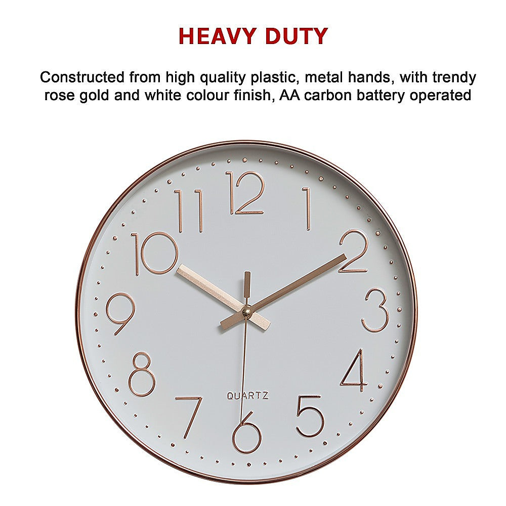 Modern Rose Gold Wall Clock – Silent Non-Ticking Quartz Battery Operated Design 7