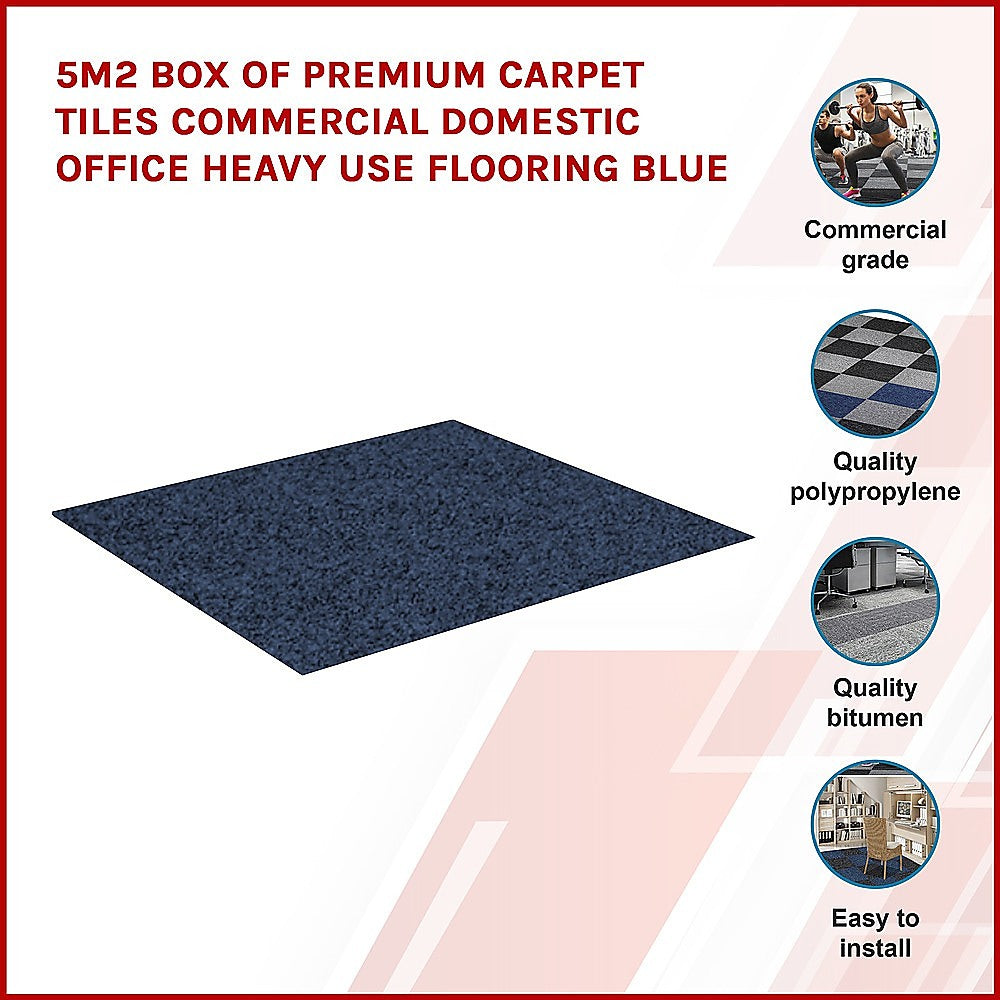 5m2 Box of Premium Carpet Tiles Commercial Domestic Office Heavy Use Flooring Blue 3