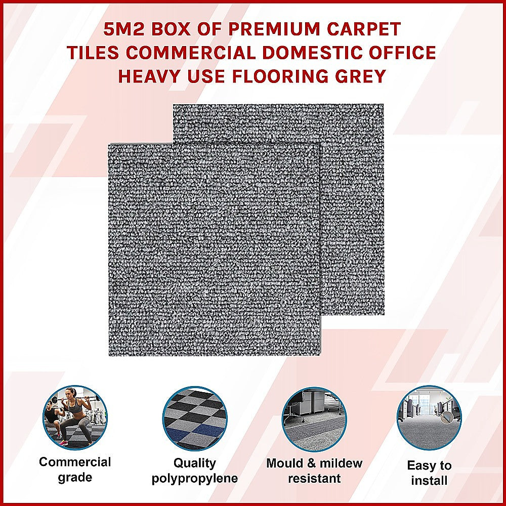 5m2 Box of Premium Carpet Tiles Commercial Domestic Office Heavy Use Flooring Grey 3