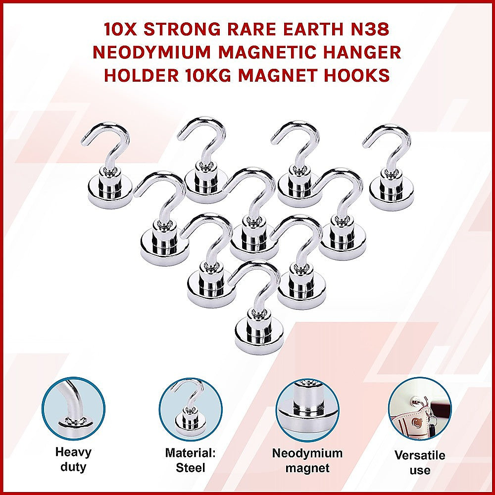 10x Strong Rare Earth N38 Neodymium Magnetic Hanger Holder 10kg Magnet Hooks 3