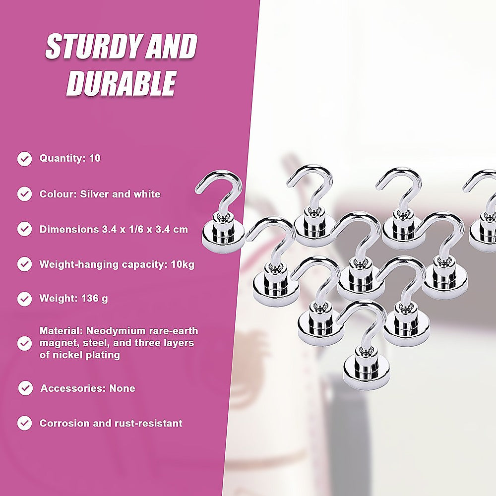 10x Strong Rare Earth N38 Neodymium Magnetic Hanger Holder 10kg Magnet Hooks 9