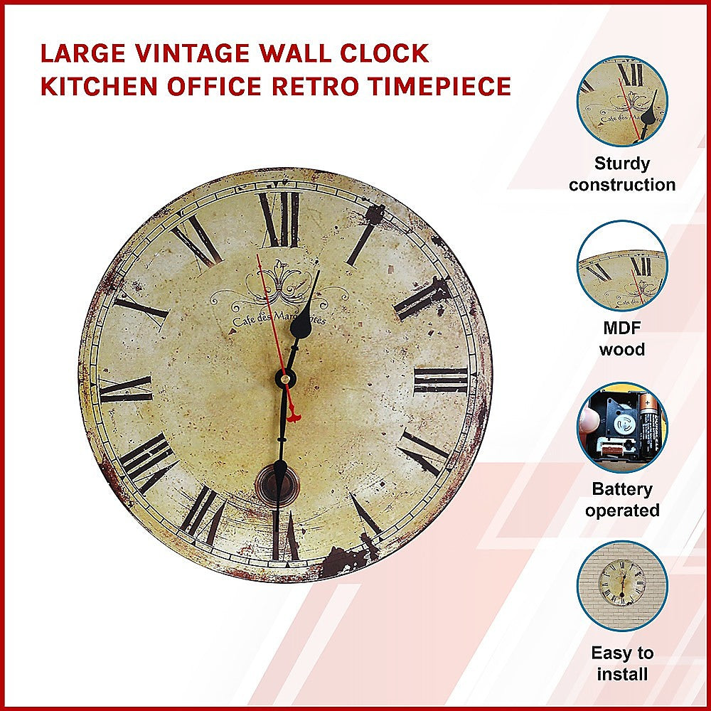 Large Vintage Wall Clock Kitchen Office Retro Timepiece 3