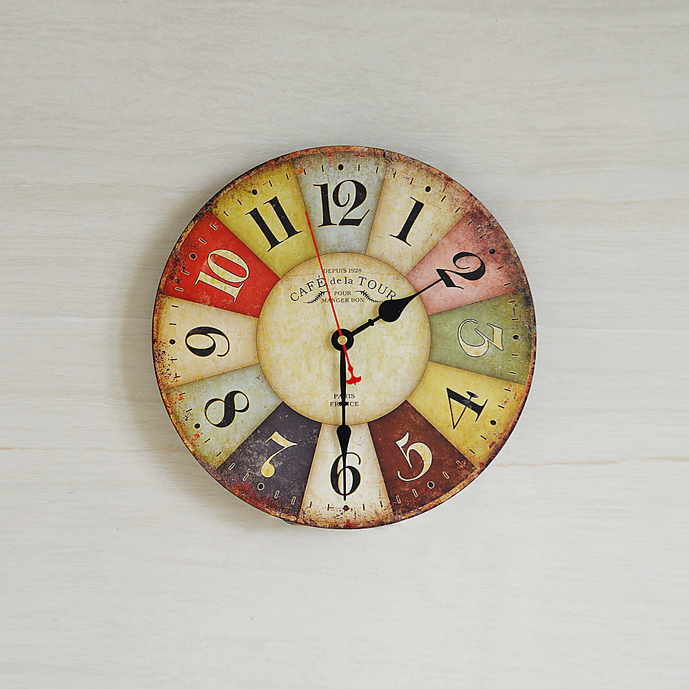Large Colourful Wall Clock Kitchen Office Retro Timepiece 6