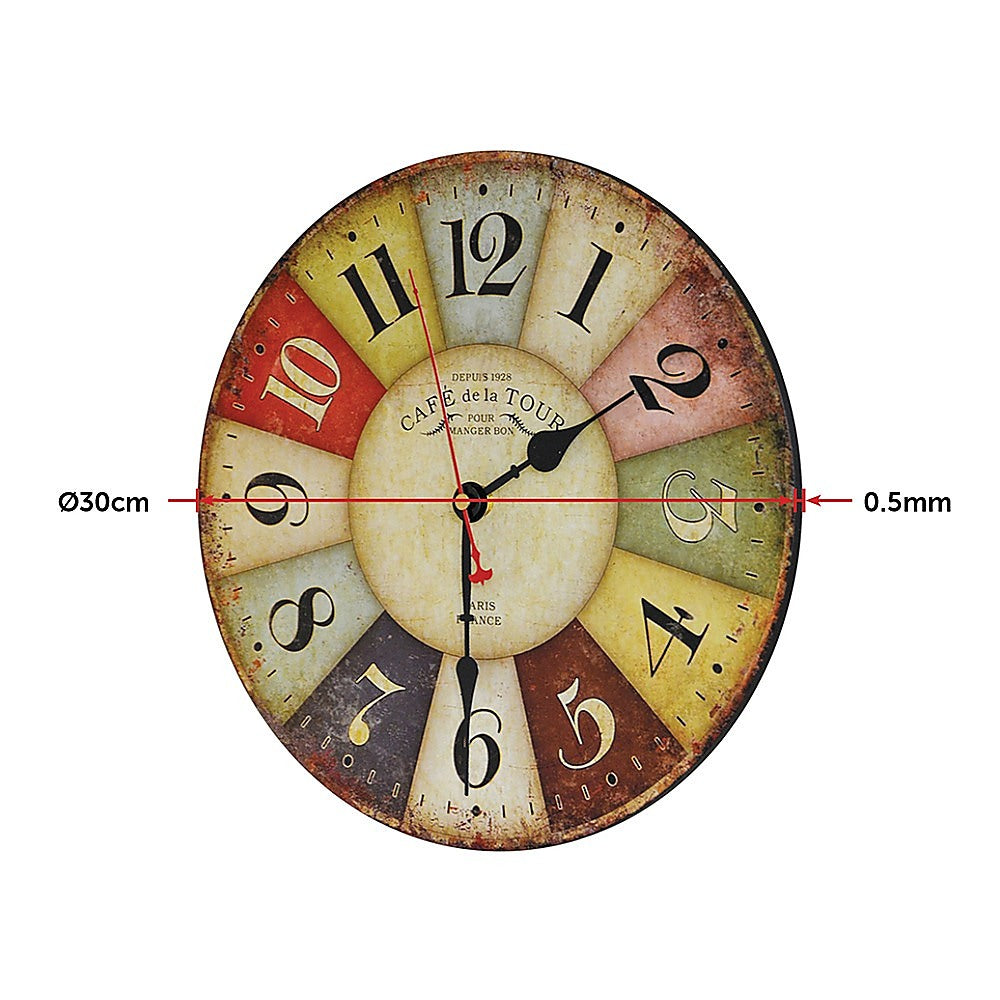 Large Colourful Wall Clock Kitchen Office Retro Timepiece 8