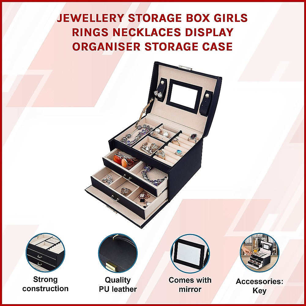 Jewellery Storage Box Girls Rings Necklaces Display Organiser Storage Case 3