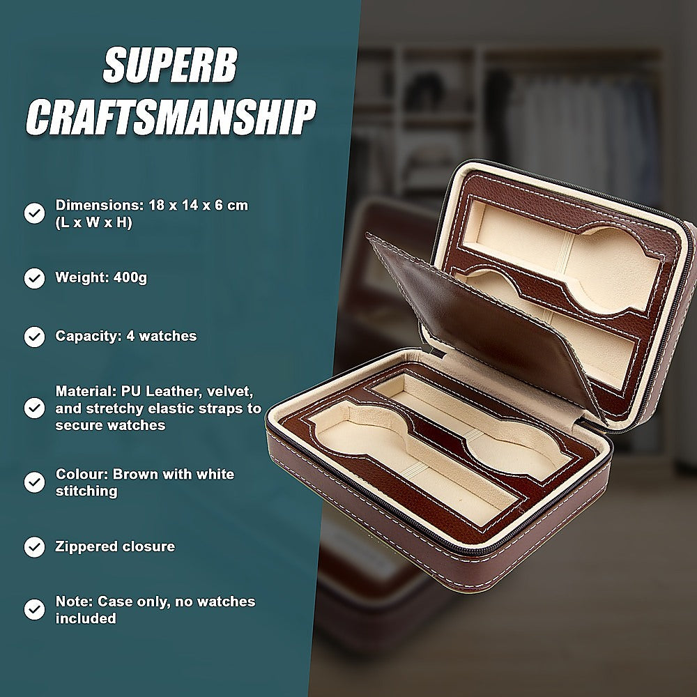 4 Watch Box Display Travel Case PU Leather 10