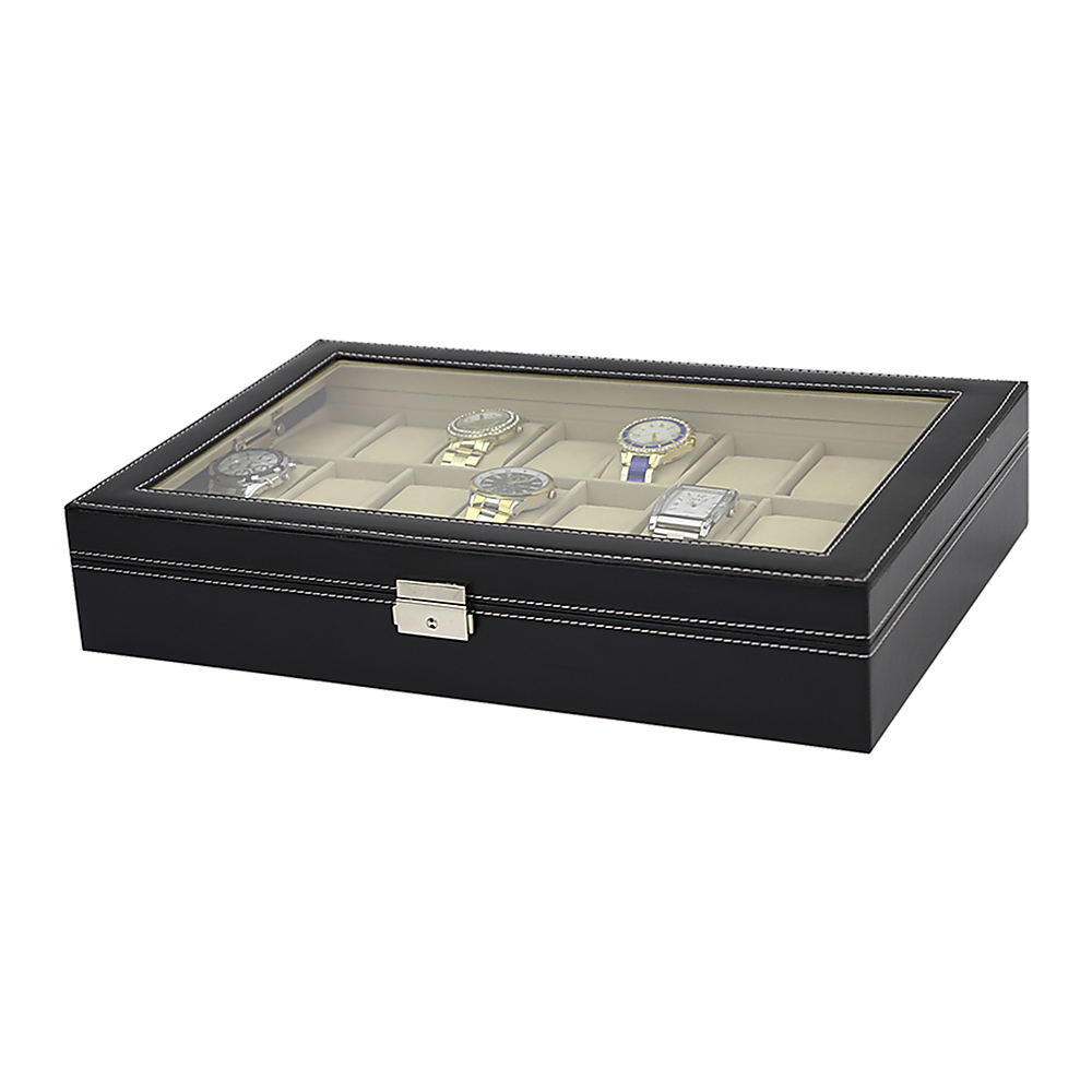 Watch Box - 24 Slot Luxury Display Case With Framed Glass Lid 6