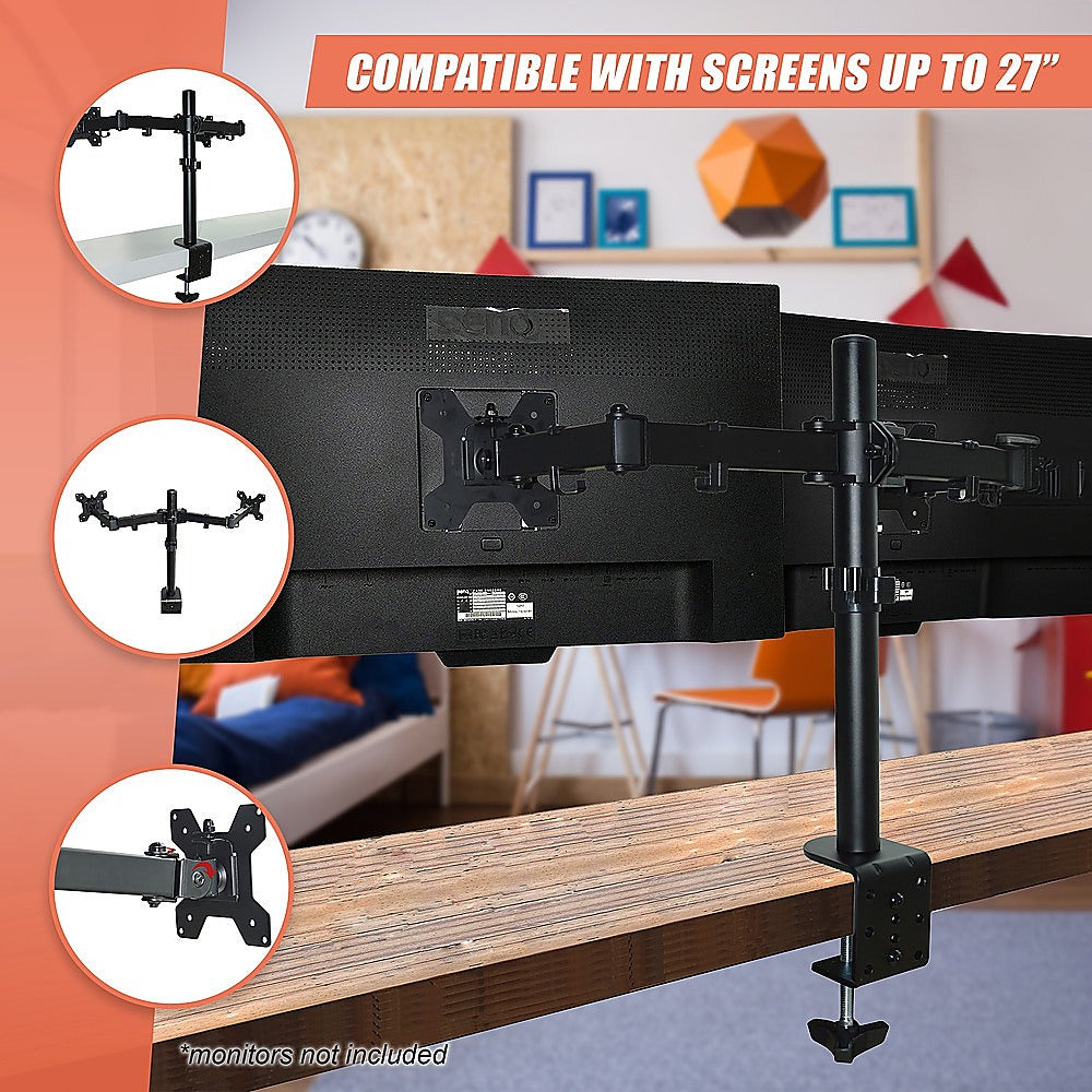 Dual LCD Monitor Desk Mount Stand Adjustable Fits 2 Screens Up To 27" 6