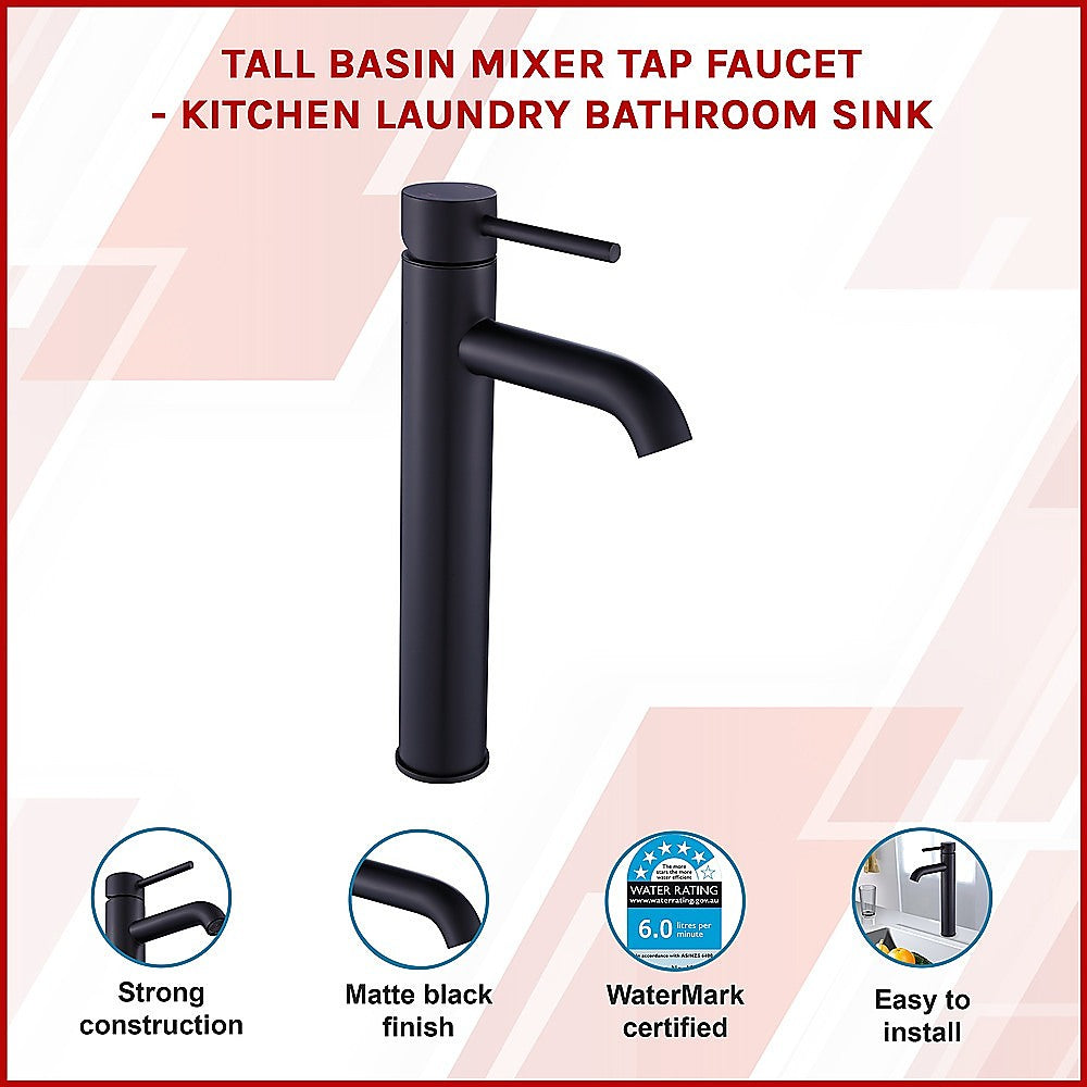 Tall Basin Mixer Tap Faucet -Kitchen Laundry Bathroom Sink 3