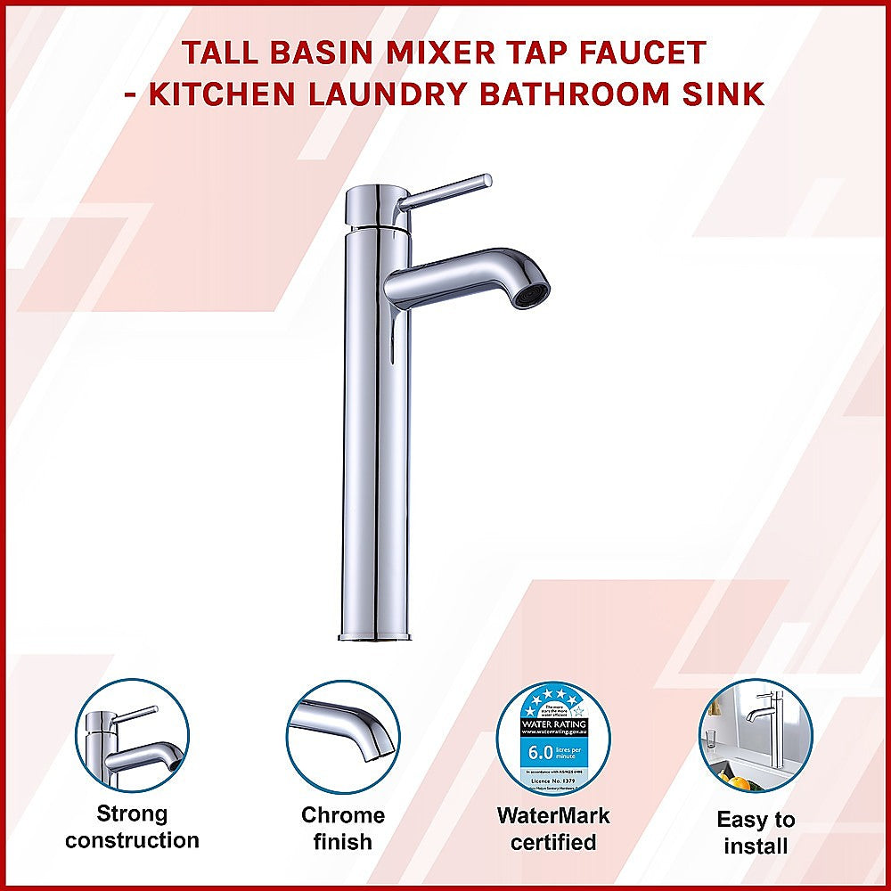 Tall Basin Mixer Tap Faucet -Kitchen Laundry Bathroom Sink 3