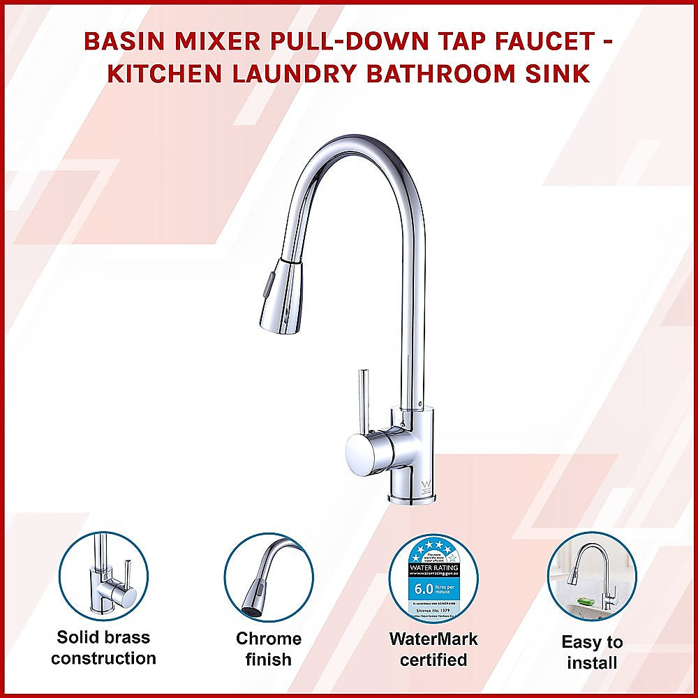 Basin Mixer Pull-Down Tap Faucet -Kitchen Laundry Bathroom Sink 3
