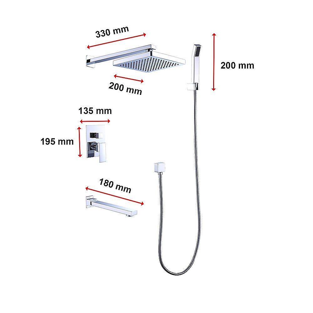 8" Rain Shower Head Straight Wall Arm Mixer Set Wall Bath Spout Outlet Tap 11