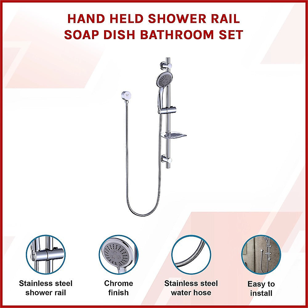 Hand Held Shower Rail Soap Dish Bathroom Set 3