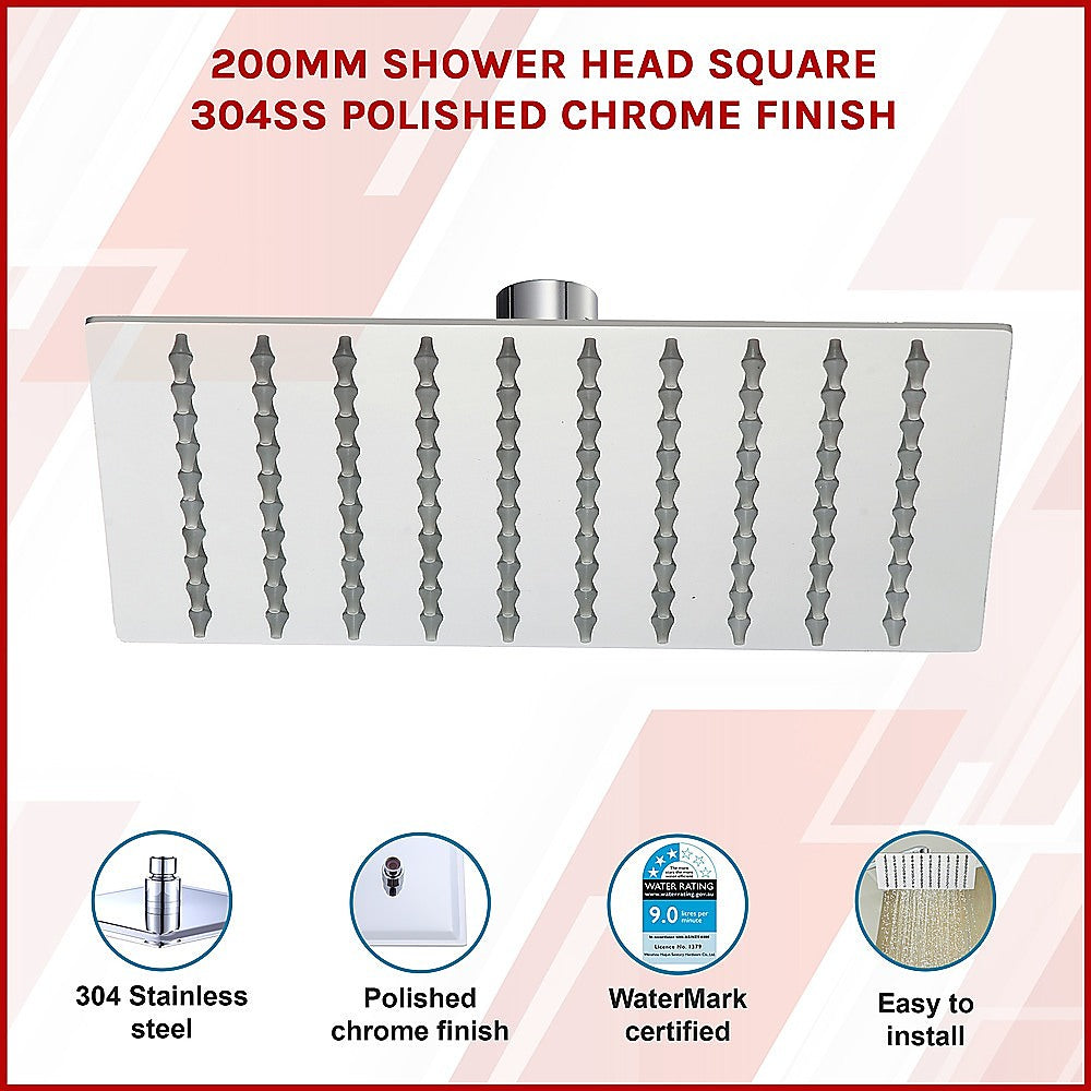 200mm Shower Head Square 304SS Polished Chrome Finish 3