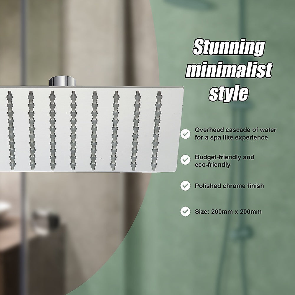200mm Shower Head Square 304SS Polished Chrome Finish 8