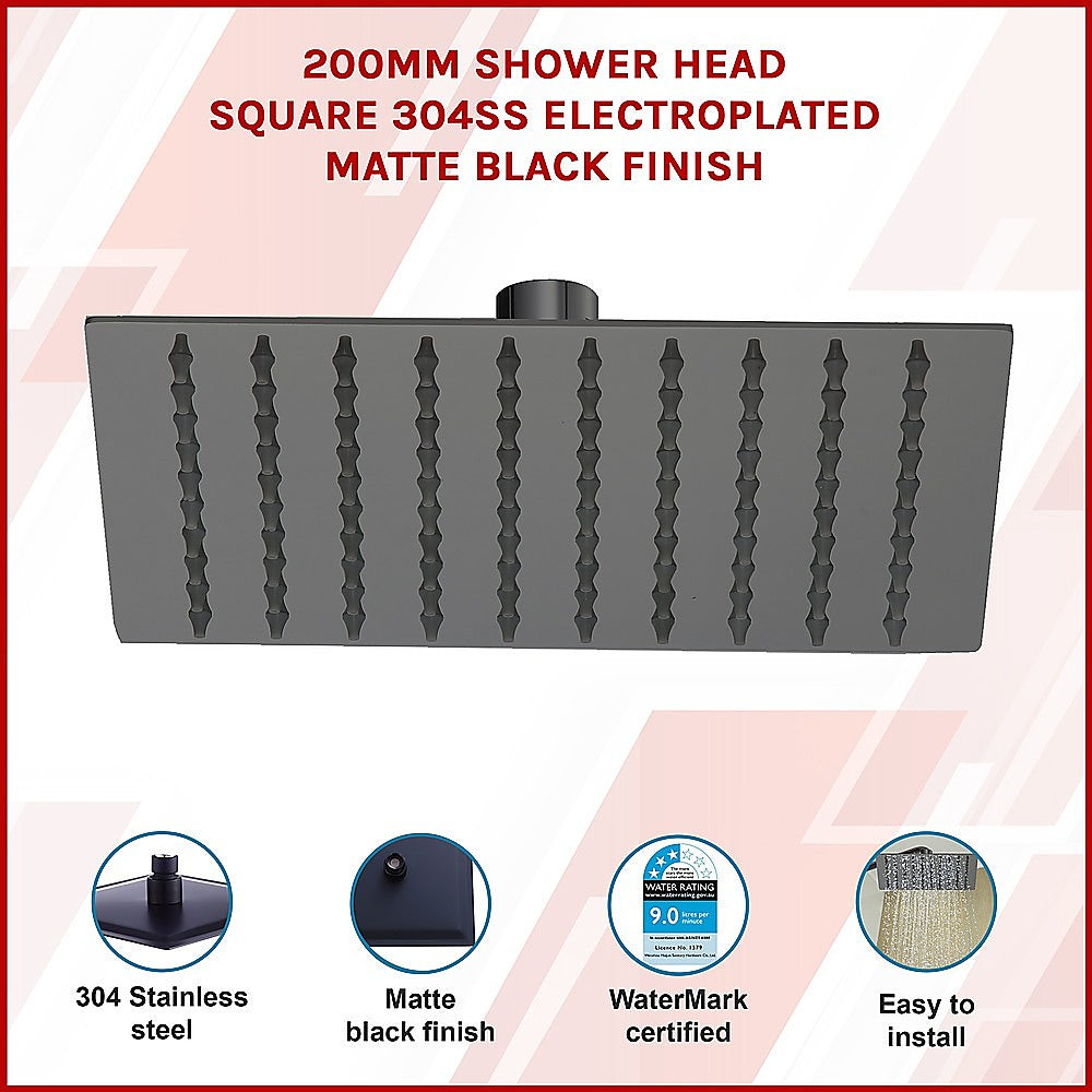 200mm Shower Head Square 304SS Electroplated Matte Black Finish 3