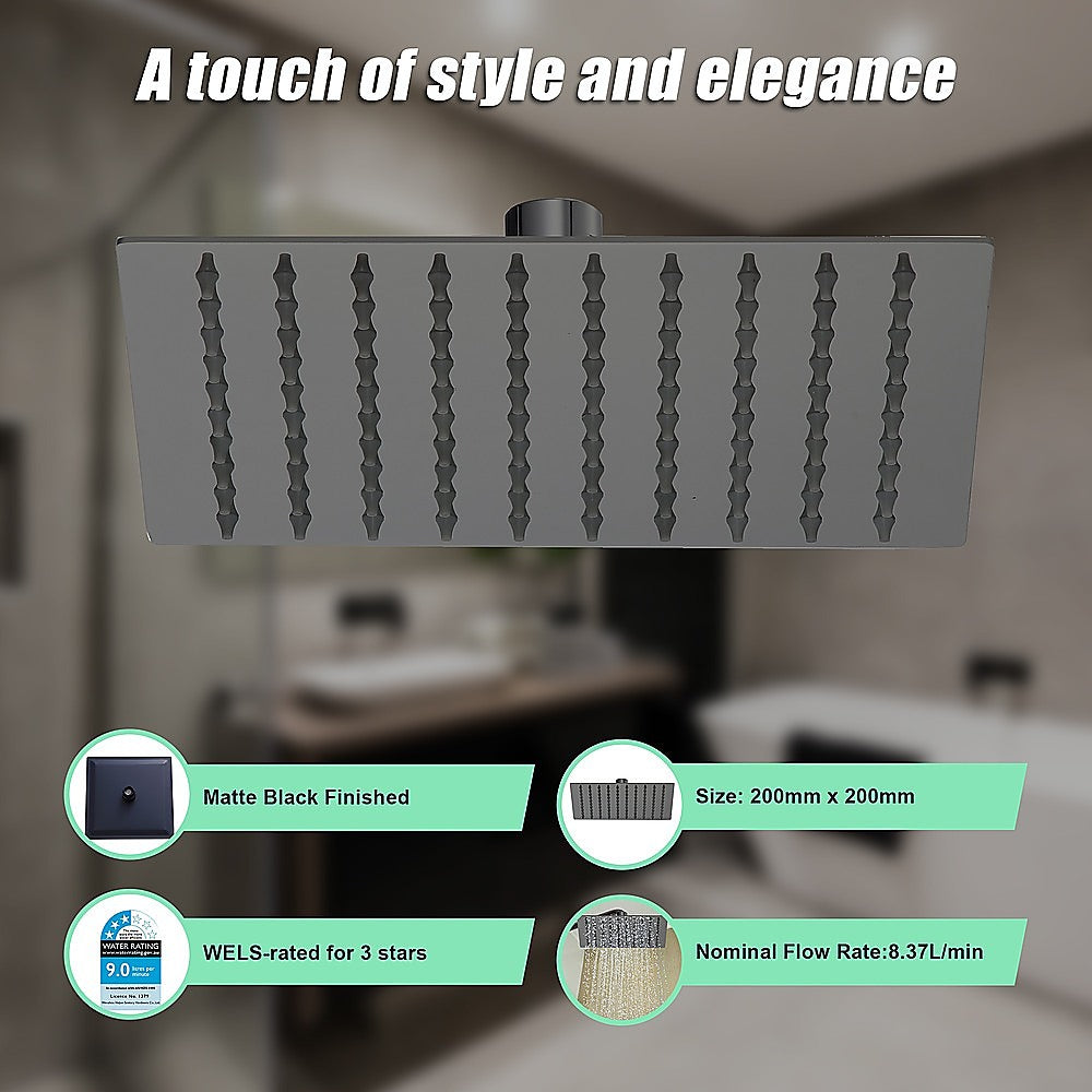 200mm Shower Head Square 304SS Electroplated Matte Black Finish 7