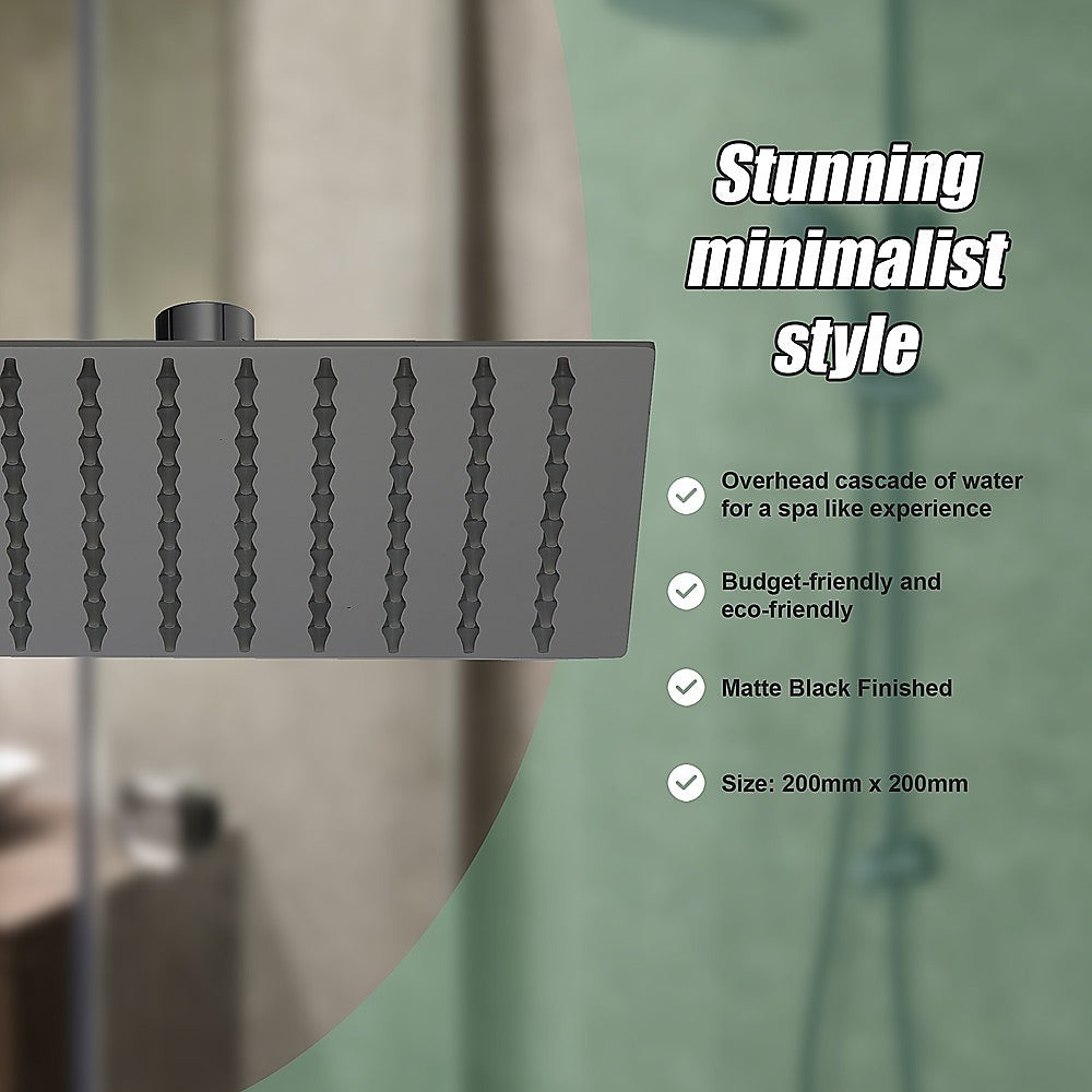 200mm Shower Head Square 304SS Electroplated Matte Black Finish 9