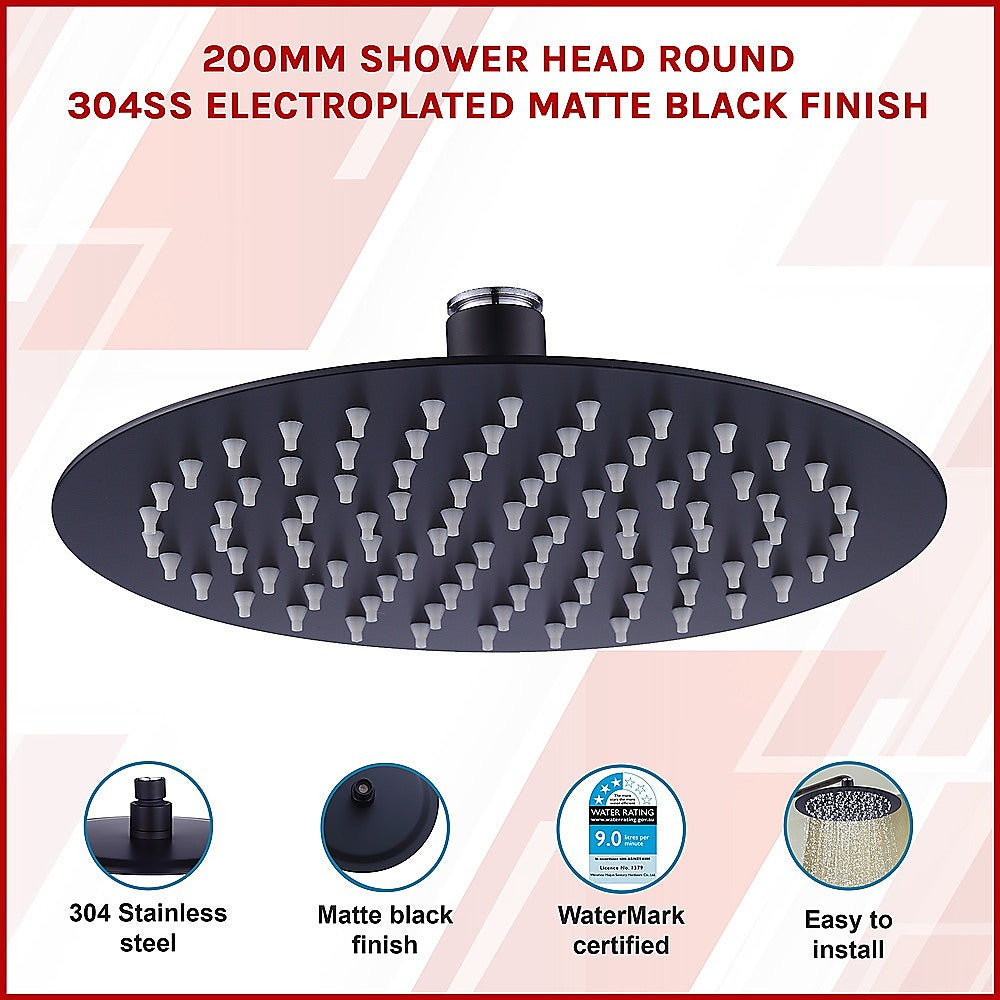 200mm Shower Head Round 304SS Electroplated Matte Black Finish 3