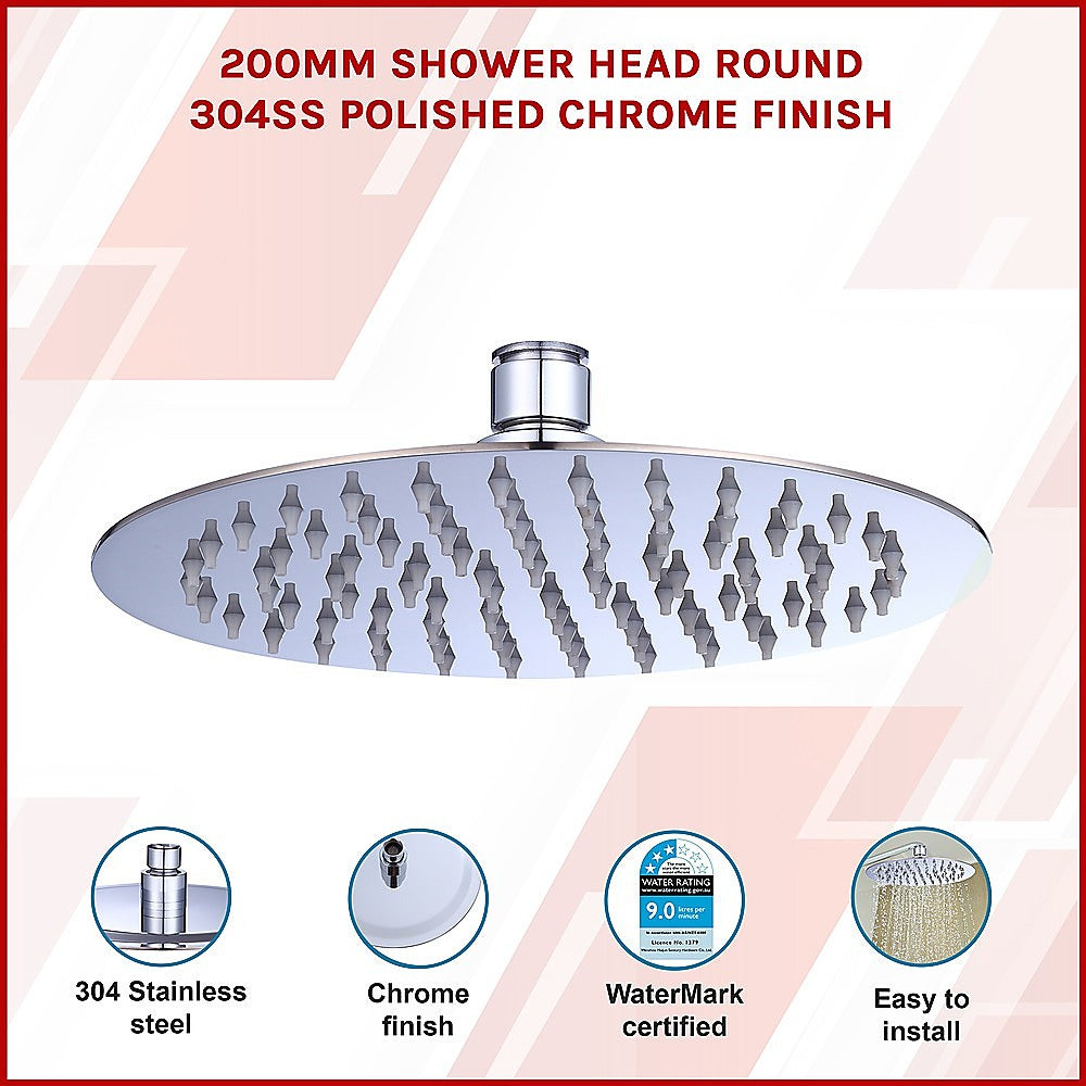 200mm Shower Head Round 304SS Polished Chrome Finish 3