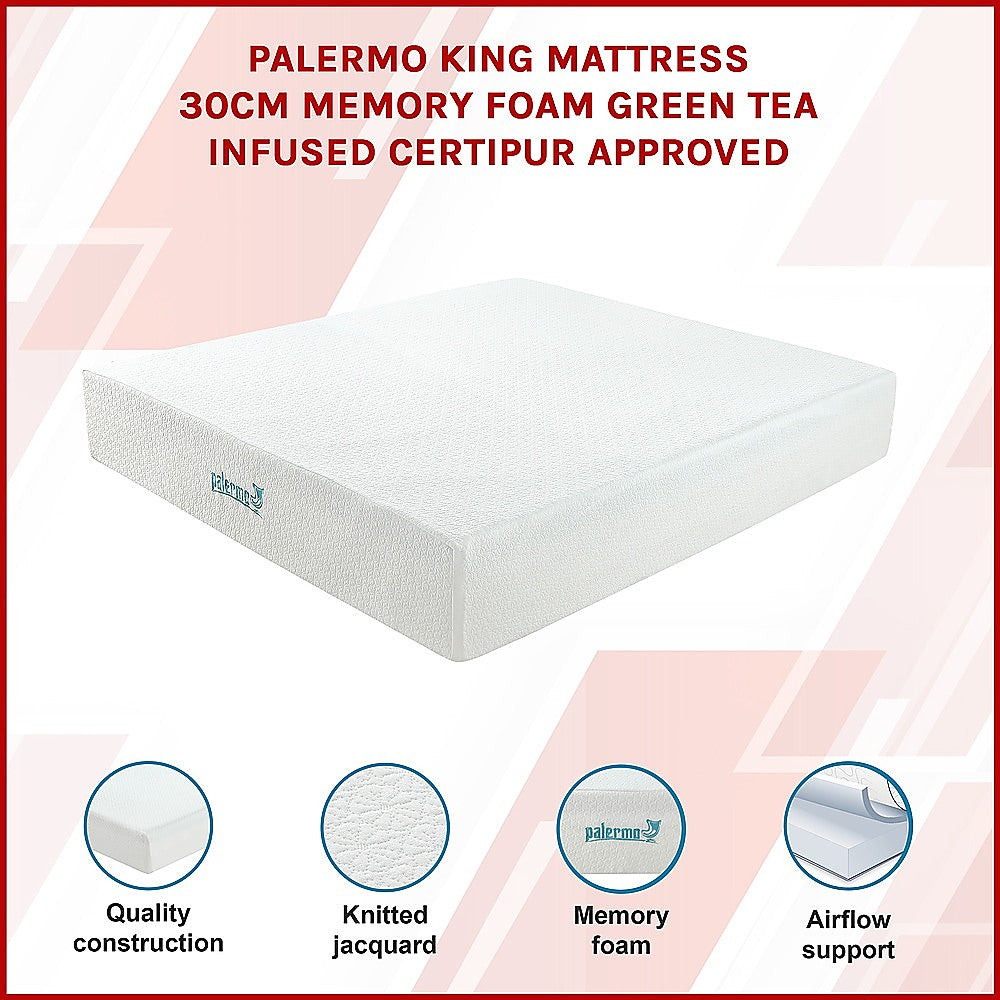 Palermo King Mattress 30cm Memory Foam Green Tea Infused CertiPUR Approved 3