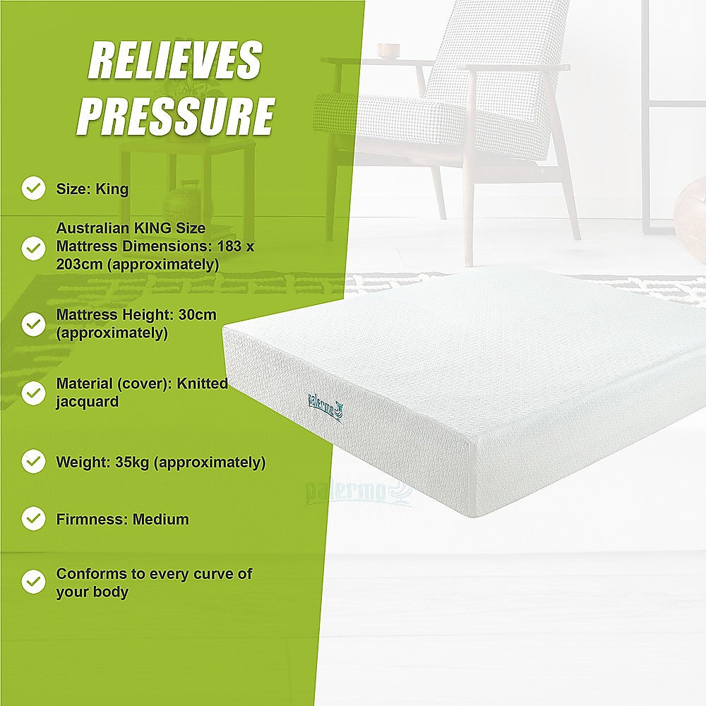 Palermo King Mattress 30cm Memory Foam Green Tea Infused CertiPUR Approved 10